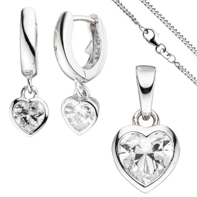 Kinder Schmuck-Set Herz 925 Silber mit Zirkonia Anhänger Kette 42cm