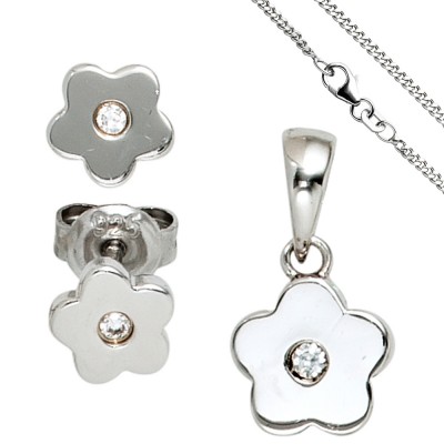 Kinder Schmuck-Set Blume 925 Silber mit Zirkonia Anhänger Kette 42cm