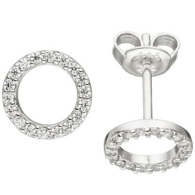 JOBO Ohrstecker rund 925 Sterlingsilber 36 Zirkonia Ohrringe 8,6mm