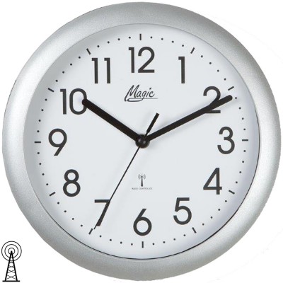 Magic Wanduhr Funk Funkwanduhr analog silbern rund schlicht