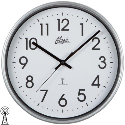 Magic Wanduhr Funk Funkwanduhr analog silbern rund schlicht