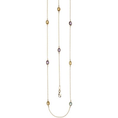 Halskette Kette lang 585 Gelbgold Citrine Blautopase Amethyste 90cm