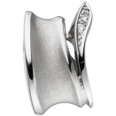 Anhänger 585 Weißgold teil matt 3 Diamanten Brillanten