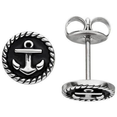 JOBO Ohrstecker Studs Anker 8mm aus Edelstahl geschwärzt Ohrringe