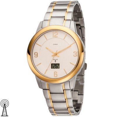 Herren Armbanduhr Funkuhr Edelstahl bicolor vergoldet Datum