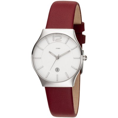 Damen Armbanduhr Quarz Analog Edelstahl Lederband rot Datum