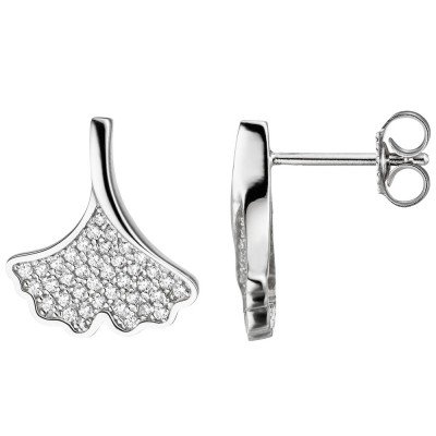 JOBO Ohrstecker Ginko Ginkgo 925 Sterlingsilber mit Zirkonia Ohrringe