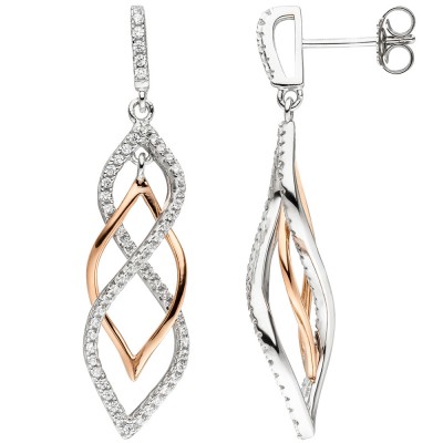 JOBO Ohrhänger 925 Sterlingsilber bicolor vergoldet mit Zirkonia