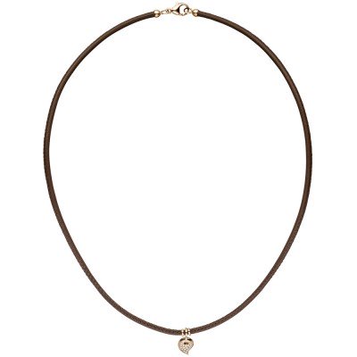 Collier Halskette Leder taupe mit 585 Rotgold 17 Diamanten Brillanten 45cm