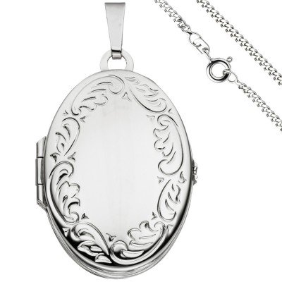Medaillon oval Anhänger zum Öffnen für 4 Fotos 925 Silber mit Kette 60cm