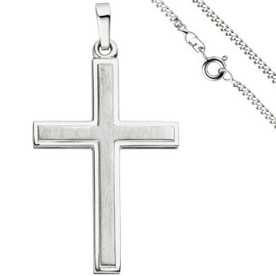 Anhänger Kreuz 925 Silber teil matt Kreuzanhänger Silberkreuz mit Kette 60cm