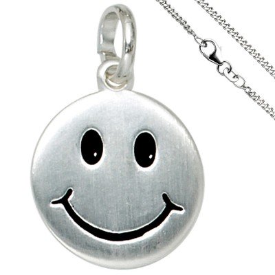 Kinder Anhänger Lächelndes Gesicht 925 Silber Kinderanhänger mit Kette 38cm