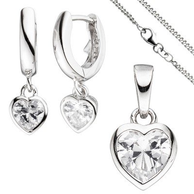 Kinder Schmuck-Set Herz 925 Silber mit Zirkonia Anhänger Kette 38cm