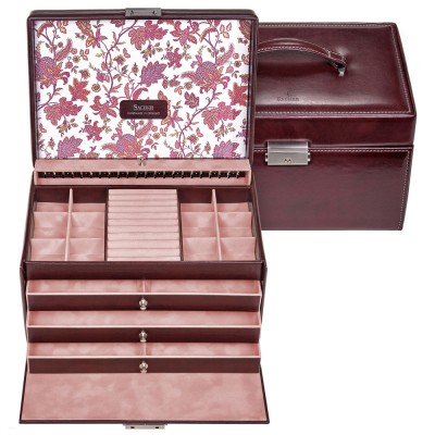 Schmuckkoffer FLORAGE bordeaux Schloss Schubladen