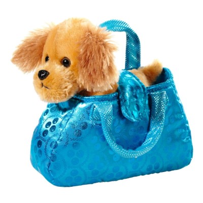 niedlicher Hund in blauer Handtasche 19cm