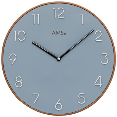 Wanduhr Quarz analog Holz kirschbaum farben Zifferblatt blau