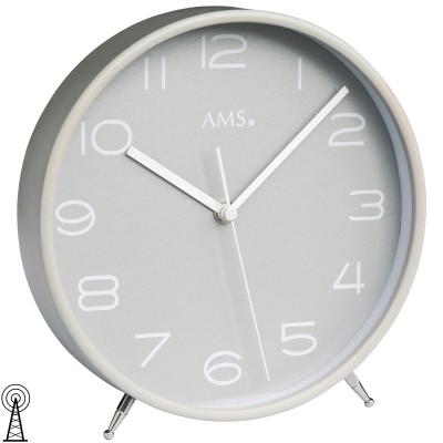 Tischuhr Funk Holz grau mit Glas