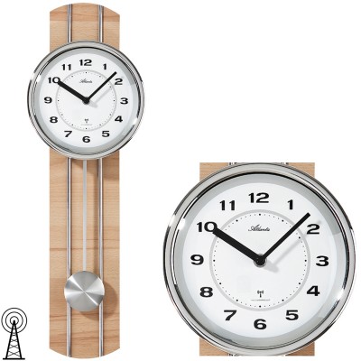 Wanduhr Funk Funkwanduhr mit Pendel Erle-Optik Pendeluhr