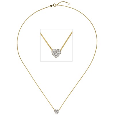 Collier Kette mit Anhänger Herz 375 Gelbgold bicolor 14 Zirkonia 45cm
