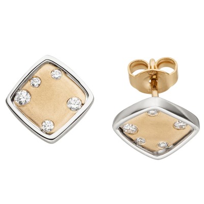 Ohrstecker 375 Weißgold Rotgold bicolor matt 10 Zirkonia Ohrringe