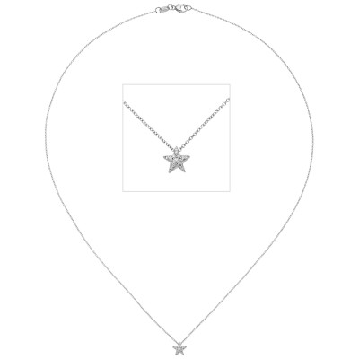 Collier Kette mit Anhänger Stern 585 Weißgold 16 Diamanten Brillanten 42cm