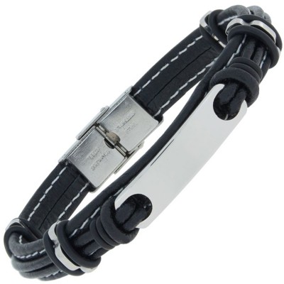 Armband Leder schwarz mit Edelstahl 21cm