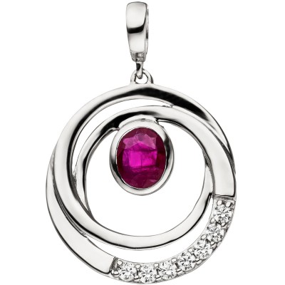 Anhänger 375 Weißgold 7 Zirkonia 1 Rubin rot Rubinanhänger