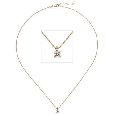 Collier Kette mit Anhänger 585 Gelbgold 1 Diamant Brillant 0,70ct. 45cm