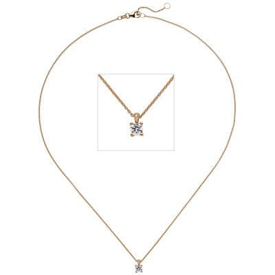 Collier Kette mit Anhänger 585 Rotgold 1 Diamant Brillant 0,15ct. 45cm