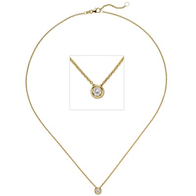 Collier Kette mit Anhänger 585 Gelbgold 1 Diamant Brillant 0,25ct. 45cm