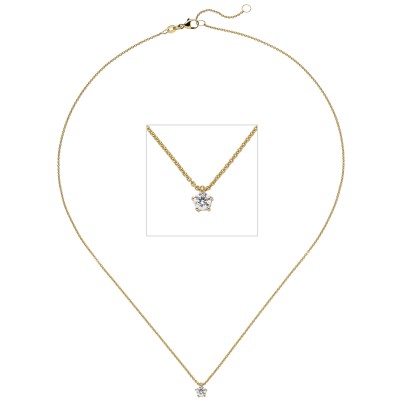 Collier Kette mit Anhänger 585 Gelbgold 1 Diamant Brillant 0,25ct. 45cm