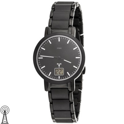 Damen Armbanduhr Funk Funkuhr Edelstahl schwarz Datum