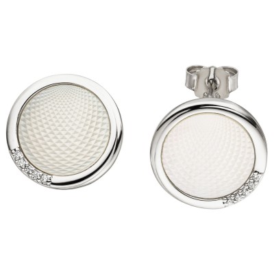 Ohrstecker 925er Sterlingsilber 2 Perlmutt Einlagen 10 Zirkonia Ohrringe
