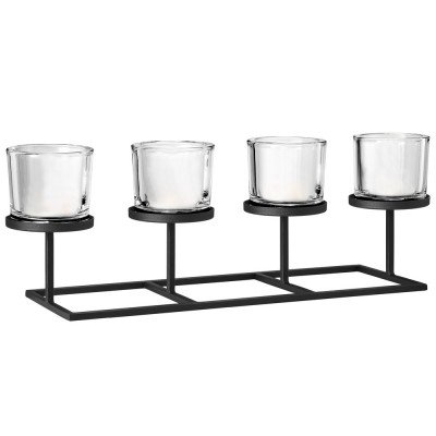 Kerzenleuchter NERO Stahl pulverbeschichtet mit Glas kombiniert