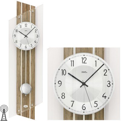 Wanduhr Funk Funkwanduhr mit Pendel nussbaum farben Pendeluhr