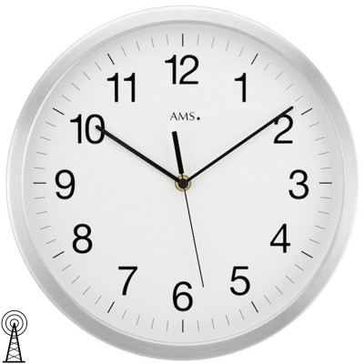 Wanduhr Funk Funkwanduhr analog silbern Aluminium rund