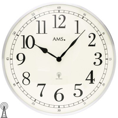 Wanduhr Funk Funkwanduhr analog silbern rund mit Glas