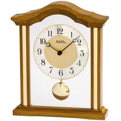 Tischuhr Quarz mit Pendel analog Holz Eiche mit Glas