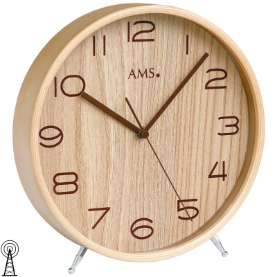 Tischuhr Funk Holz naturfarben mit Glas