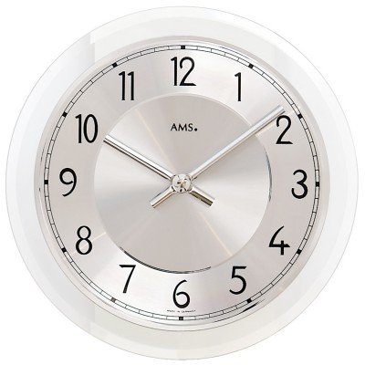 Wanduhr Quarz analog silbern rund mit Glas