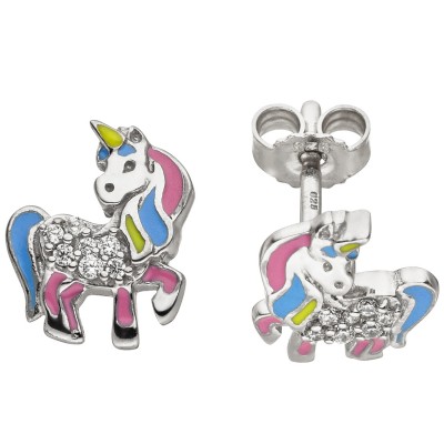 Kinder Ohrstecker Einhorn 925 Silber 14 Zirkonia Ohrringe
