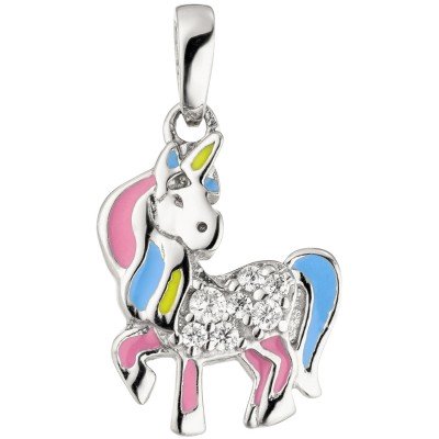 Anhänger Kinder Einhorn 925 Sterling Silber rosa hellblau 7 Zirkonia