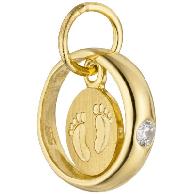 Anhänger Taufring Füße Babyfüße 333 Gelbgold 1 Zirkonia