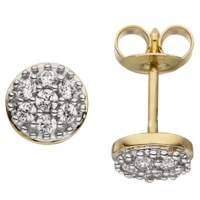 Ohrstecker 375 Gelbgold bicolor 14 Zirkonia Ohrringe Goldohrringe