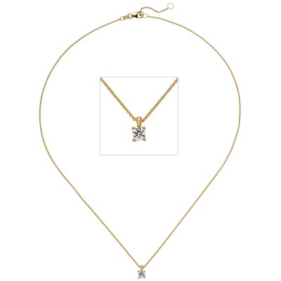 Collier Kette mit Anhänger 585 Gelbgold 1 Diamant Brillant 0,25ct. 45cm