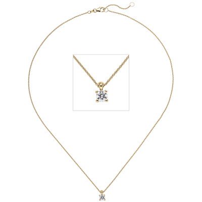 Collier Kette mit Anhänger 585 Gelbgold 1 Diamant Brillant 0,70ct. 45cm