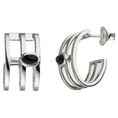 Halbcreolen 925er Sterling Silber 2 Onyxe Ohrringe Creolen