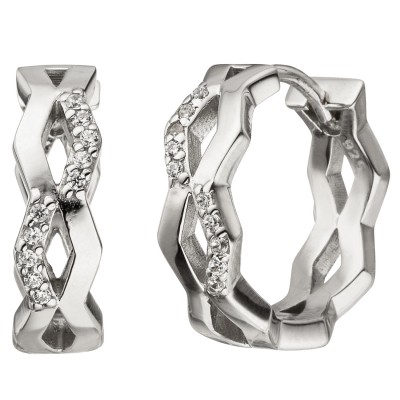 Creolen 925er Sterling Silber 20 Zirkonia Ohrringe