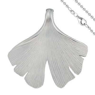 Anhänger Ginko Ginkgo 925 Sterlingsilber matt mit Kette 45cm