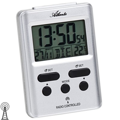 Wecker Funk Funkwecker digital silbern mit Licht Snooze